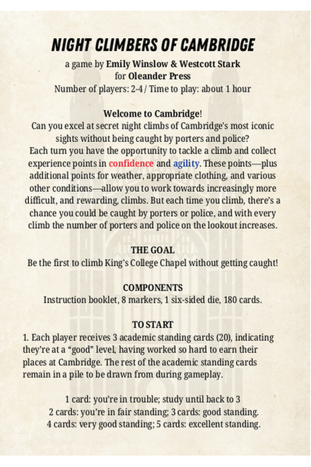 Night Climbers of Cambridge - the Game